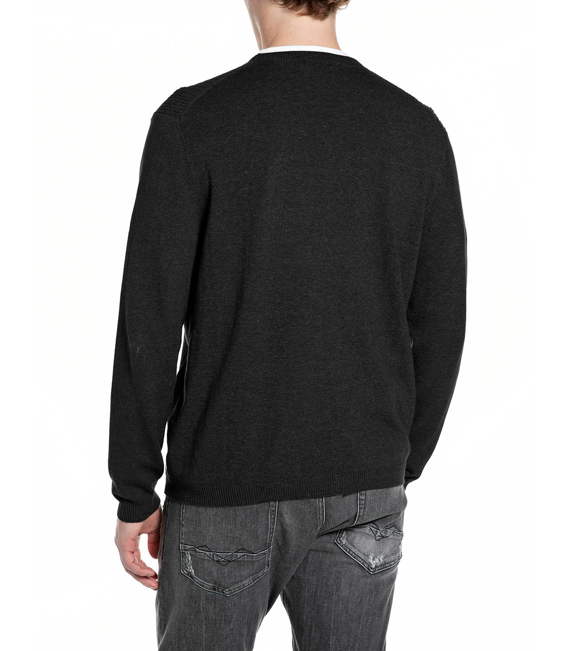 デニムエフェクトクルーネックセーター 詳細画像 ブラック 2